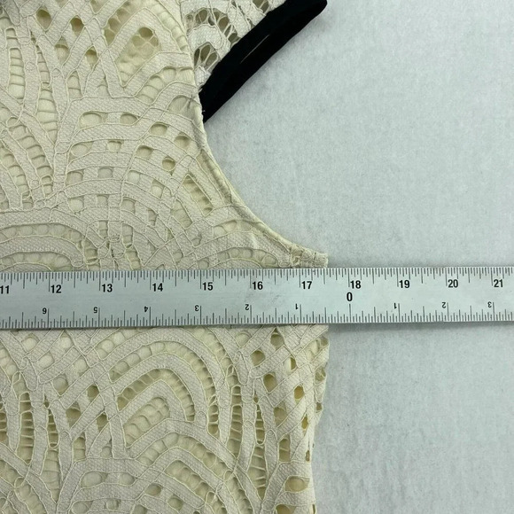 Zara Shift Dress Sz Small Beige Black Collar Short Sleeve High Neck Lace Lined - Picture 3 of 14